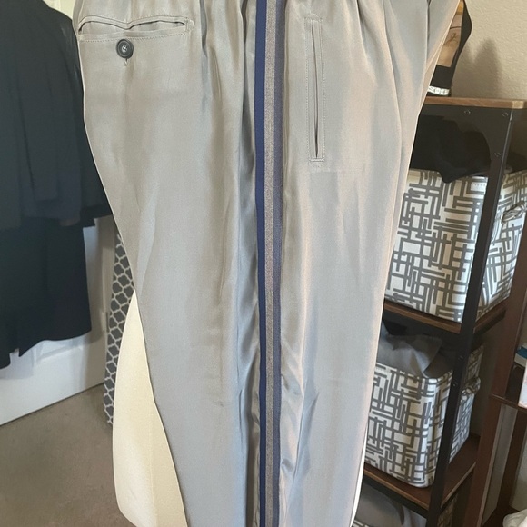 ATM 100% silk gray joggers with blue stripes. Flat front elastic back and hem. - Picture 3 of 15
